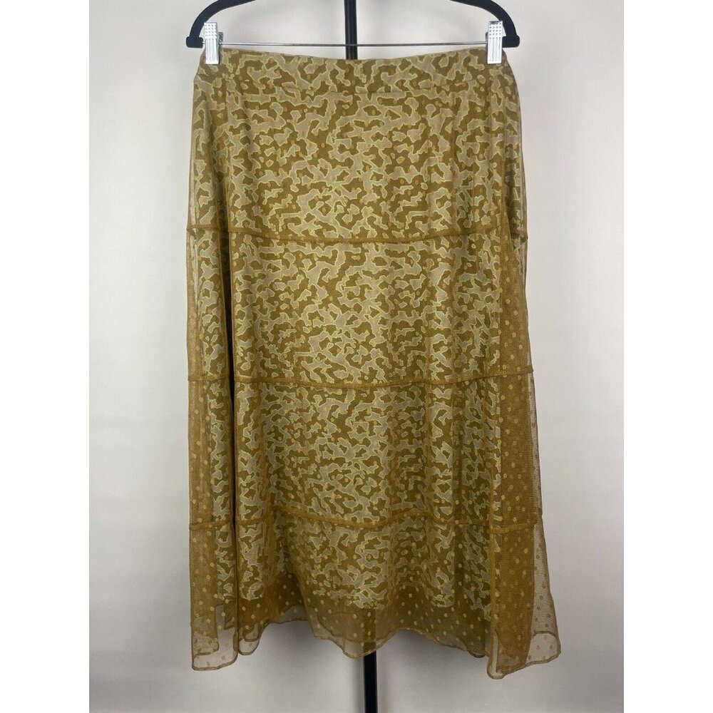 Logo Lori Goldstein Gold Polka Dot Mesh Overlay‎ Knit Midi Skirt Size XL
